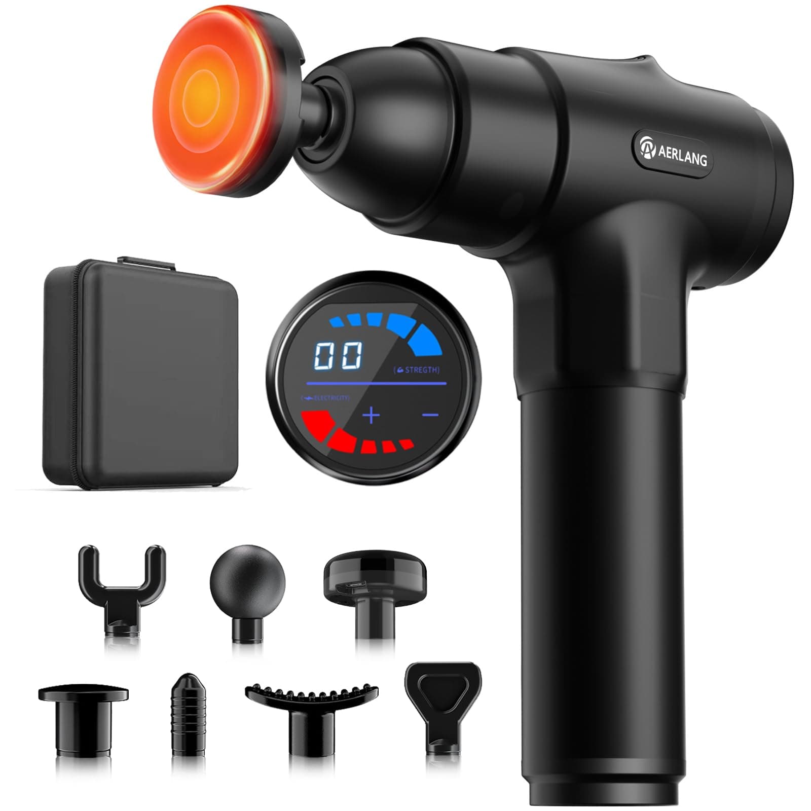 Pistola de masaje AERLANG para recuperación post-entreno — 7 cabezales, pantalla LED y 20 niveles (19,99 €)